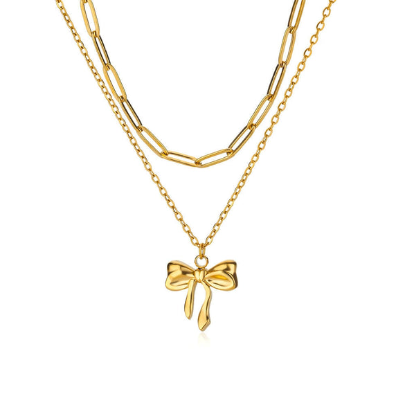 Bow Tie Stainless Steel Electroplated O Chain Clavicle Necklace Unisex Ins Style