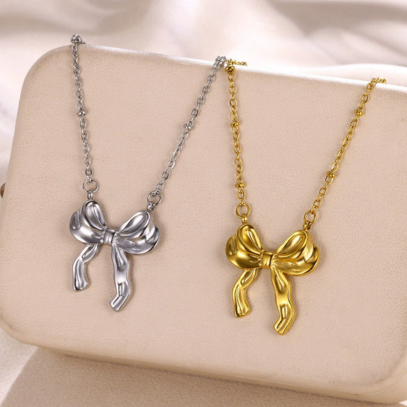Bow Tie Stainless Steel Electroplated O Chain Clavicle Necklace Unisex Ins Style