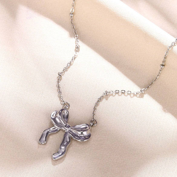 Bow Tie Stainless Steel Electroplated O Chain Clavicle Necklace Unisex Ins Style