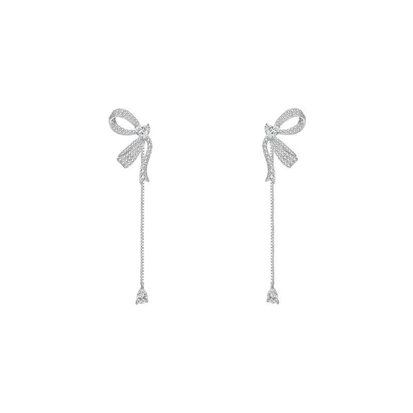 Bowknot Alloy 925 Silver Needle Earrings With Diamonds For Women