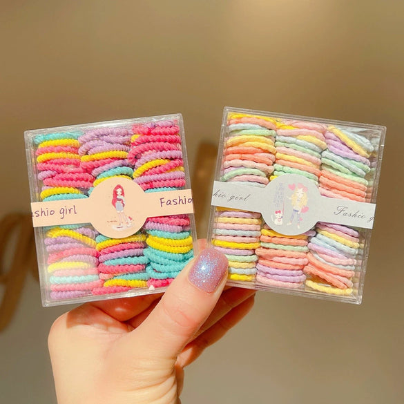 Boxed Children’s Seamless Rubber Band Hair Ties Candy Color Geometric Handmade High Stretch Baby Hair Rings