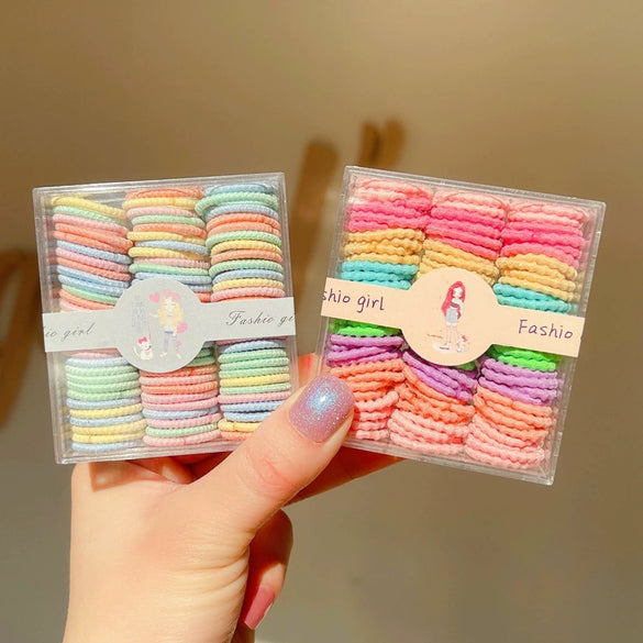 Boxed Children’s Seamless Rubber Band Hair Ties Candy Color Geometric Handmade High Stretch Baby Hair Rings