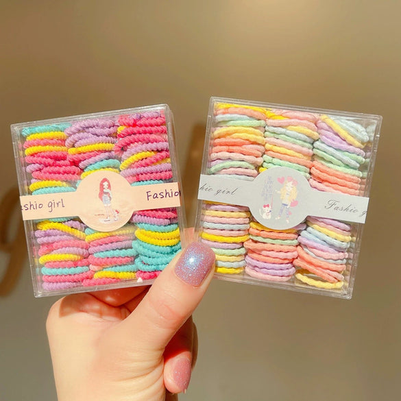 Boxed Children’s Seamless Rubber Band Hair Ties Candy Color Geometric Handmade High Stretch Baby Hair Rings