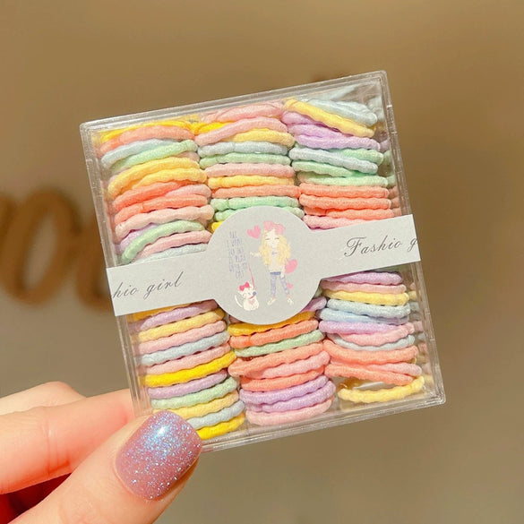 Boxed Children’s Seamless Rubber Band Hair Ties Candy Color Geometric Handmade High Stretch Baby Hair Rings