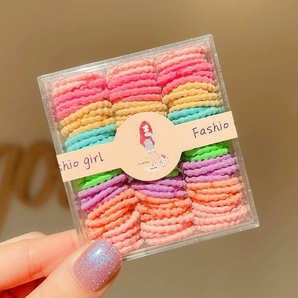 Boxed Children’s Seamless Rubber Band Hair Ties Candy Color Geometric Handmade High Stretch Baby Hair Rings