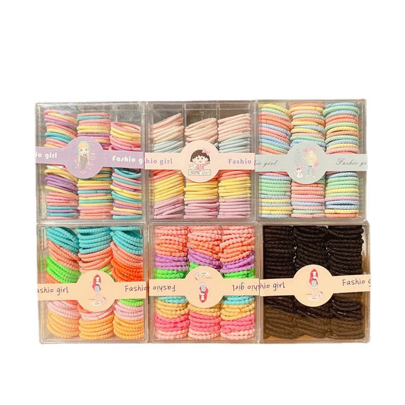 Boxed Children’s Seamless Rubber Band Hair Ties Candy Color Geometric Handmade High Stretch Baby Hair Rings