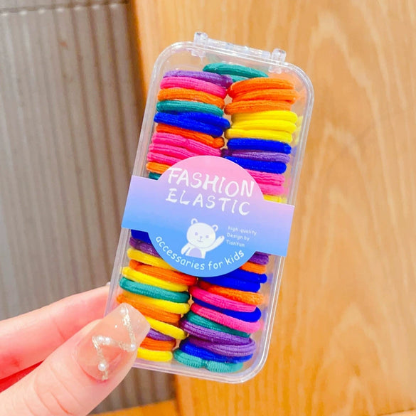 Boxed Children’s Seamless Rubber Band Hair Ties Candy Color Geometric Handmade High Stretch Baby Hair Rings