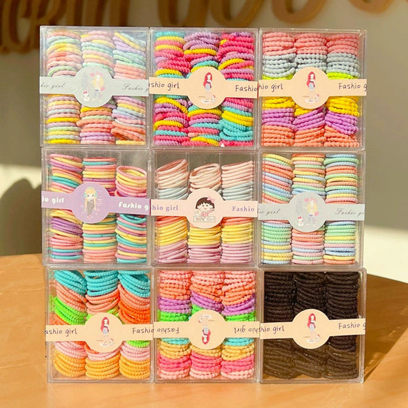 Boxed Children’s Seamless Rubber Band Hair Ties Candy Color Geometric Handmade High Stretch Baby Hair Rings