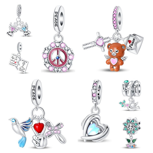 Bracelet Accessories Copper Plated 925 Silver Peace Hope Angel Olive Charm Beads Cross Dripping Oil