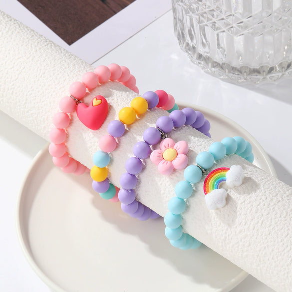 Bracelet Acrylic Heart And Flower Pattern Hand Beaded Polishing Style For Women
