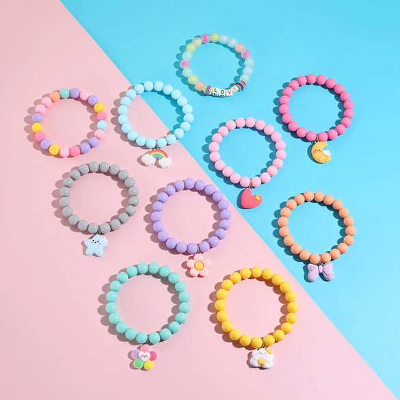 Bracelet Acrylic Heart And Flower Pattern Hand Beaded Polishing Style For Women