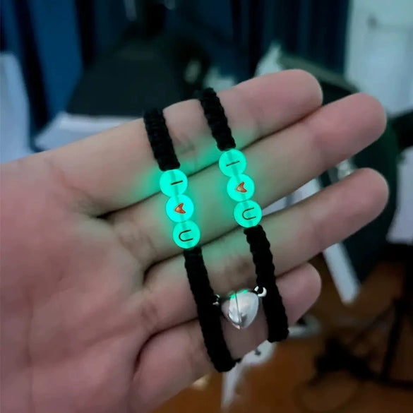 Bracelet Acrylic Heart Shape Handmade Luminous Love Heart Magnetic Buckle Friendship Couple Unisex