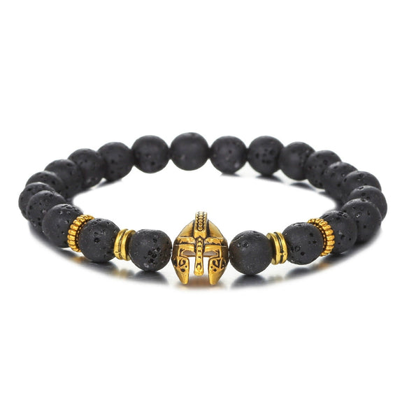 Bracelet Agate Volcanic Stone Beaded Copper Geometric Handmade Unisex Spartan Warrior Helmet Woven Yoga