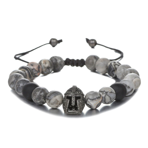 Bracelet Agate Volcanic Stone Beaded Copper Geometric Handmade Unisex Spartan Warrior Helmet Woven Yoga