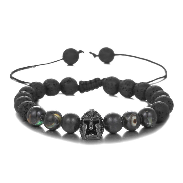 Bracelet Agate Volcanic Stone Beaded Copper Geometric Handmade Unisex Spartan Warrior Helmet Woven Yoga