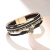 Bracelet Alloy Leather Clover Leaves Diamond Fashion