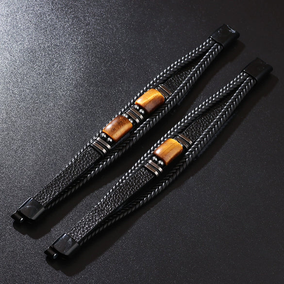 Bracelet Alloy Multilayer Leather Tiger Eye Handmade Geometric Style Unisex