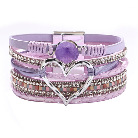 Bracelet Alloy Pu Artificial Leather Heart Geometric Electroplating Women's