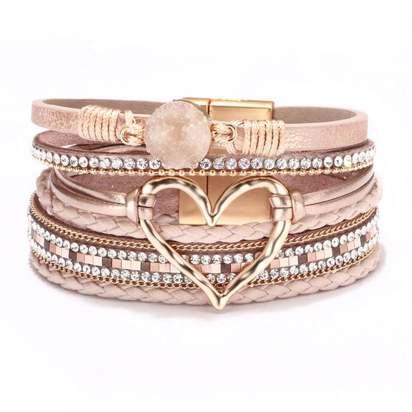 Bracelet Alloy Pu Artificial Leather Heart Geometric Electroplating Women's