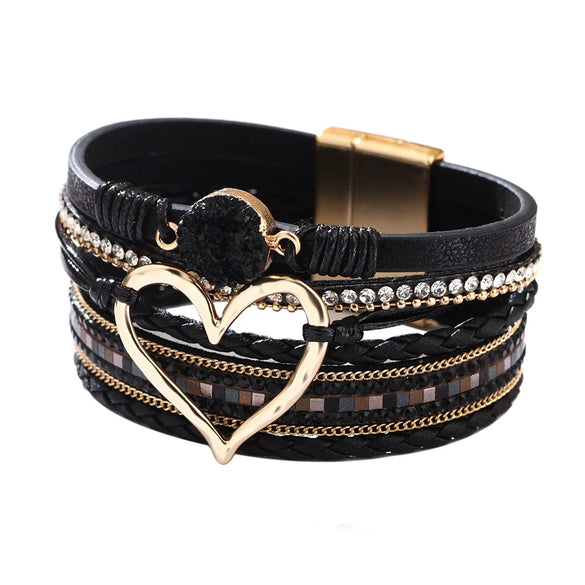 Bracelet Alloy Pu Artificial Leather Heart Geometric Electroplating Women's