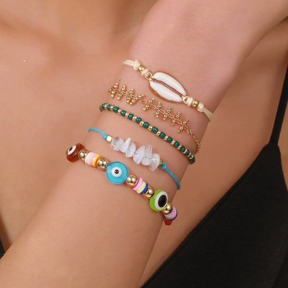 Bracelet Alloy Shell Rice Beads Geometric Handmade Unisex Women's