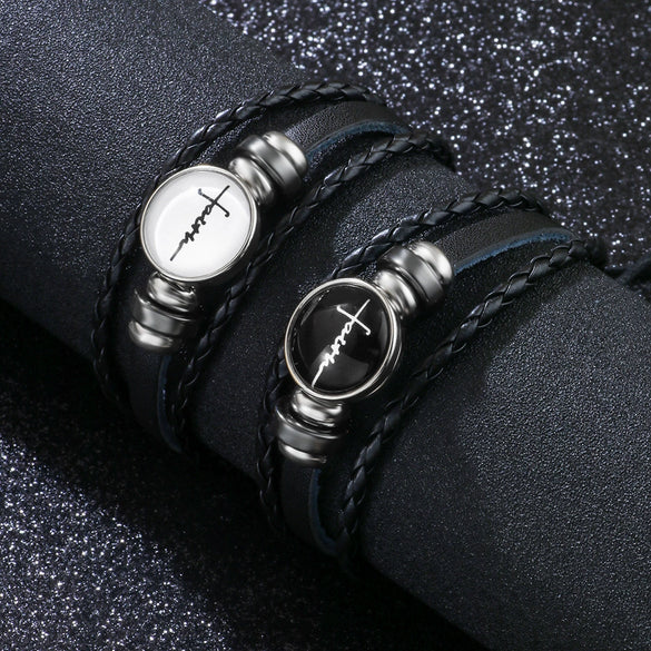 Bracelet Alloy Woven Leather English Letter Handmade