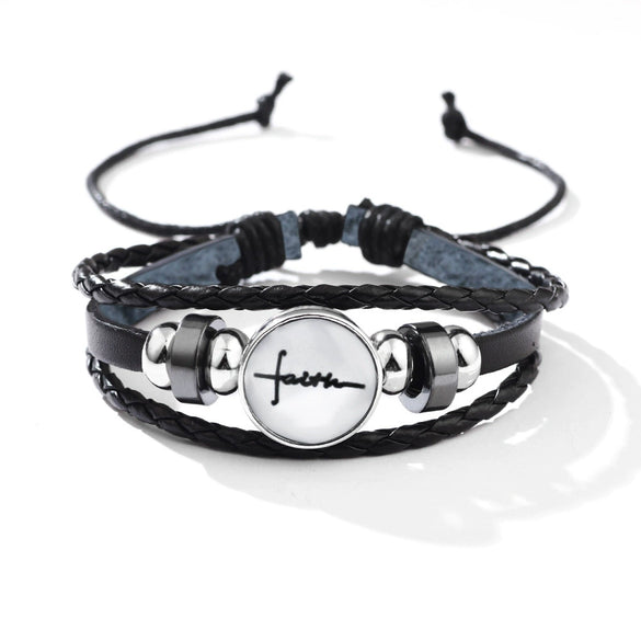 Bracelet Alloy Woven Leather English Letter Handmade