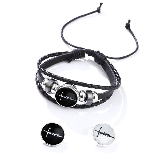 Bracelet Alloy Woven Leather English Letter Handmade