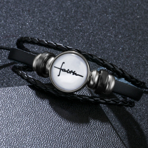 Bracelet Alloy Woven Leather English Letter Handmade