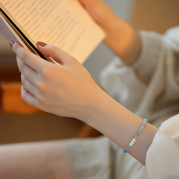 Bracelet Aquamarine Pearl Geometric Handmade For Women