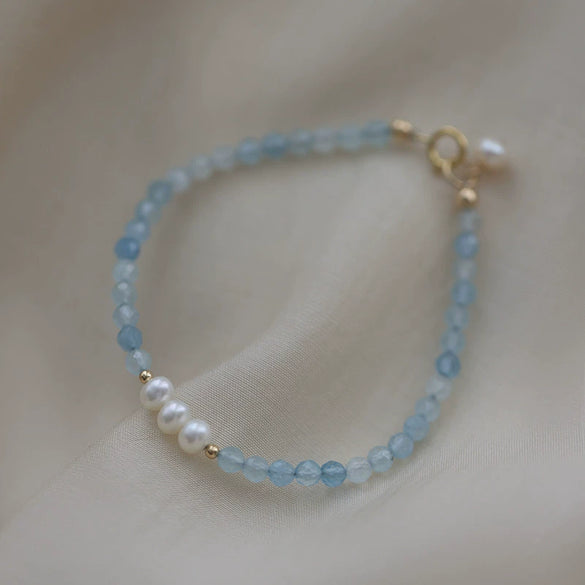 Bracelet Aquamarine Pearl Geometric Handmade For Women