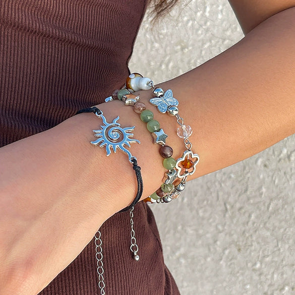Bracelet Artificial Crystal Beaded Star Geometric Animal Zodiac Retro Electroplated