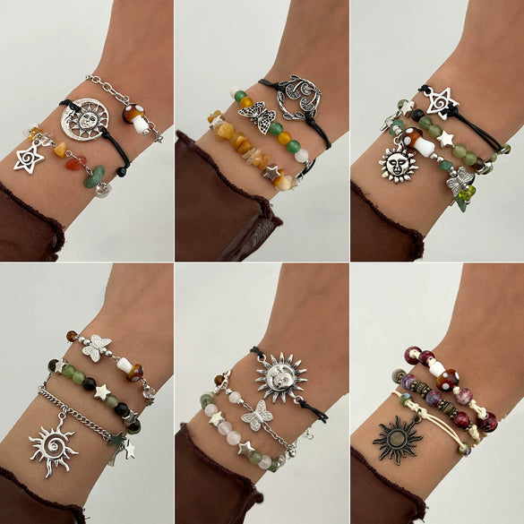 Bracelet Artificial Crystal Beaded Star Geometric Animal Zodiac Retro Electroplated