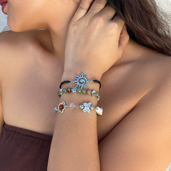Bracelet Artificial Crystal Beaded Star Geometric Animal Zodiac Retro Electroplated