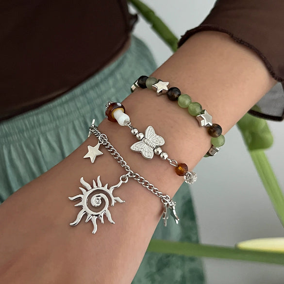 Bracelet Artificial Crystal Beaded Star Geometric Animal Zodiac Retro Electroplated