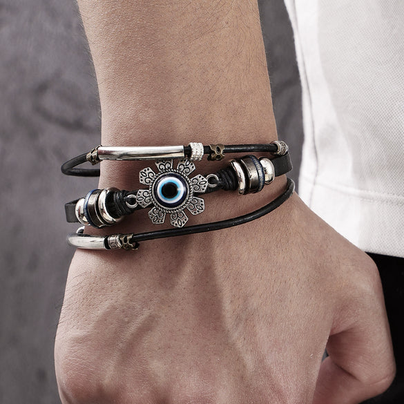 Bracelet Artificial Leather Geometric Hand Knitted Bohemian Style For Men And Women