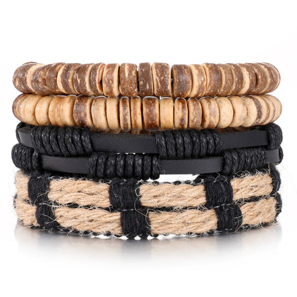 Bracelet Artificial Leather Geometric Hand Knitted Bohemian Style For Men And Women
