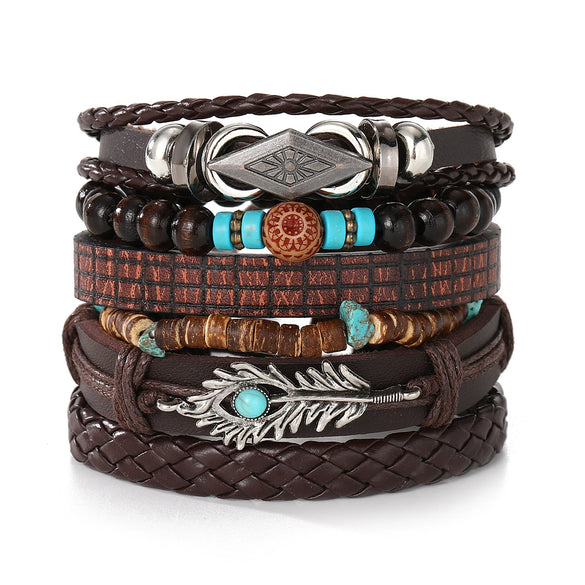 Bracelet Artificial Leather Geometric Hand Knitted Bohemian Style For Men And Women