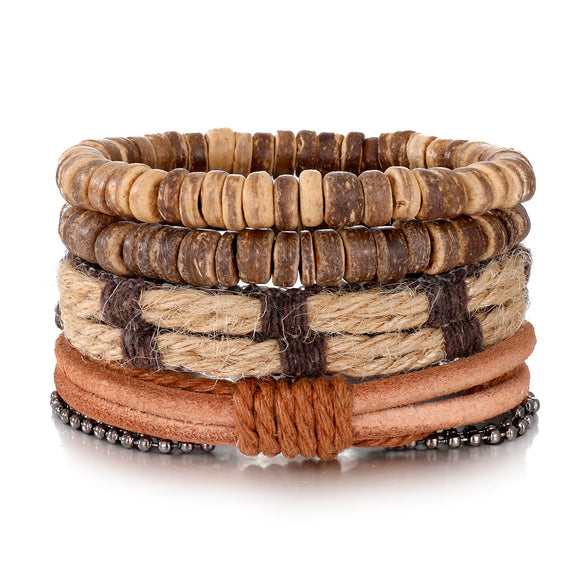 Bracelet Artificial Leather Geometric Hand Knitted Bohemian Style For Men And Women