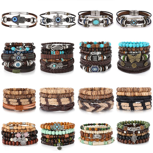 Bracelet Artificial Leather Geometric Hand Knitted Bohemian Style For Men And Women