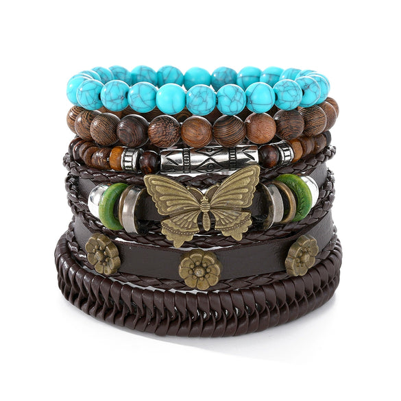 Bracelet Artificial Leather Geometric Hand Knitted Bohemian Style For Men And Women