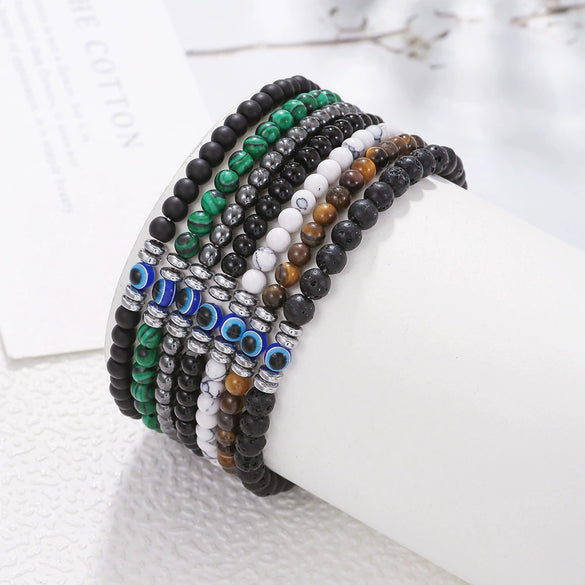 Bracelet Black Frosted Volcanic Stone Geometric Handmade Unisex
