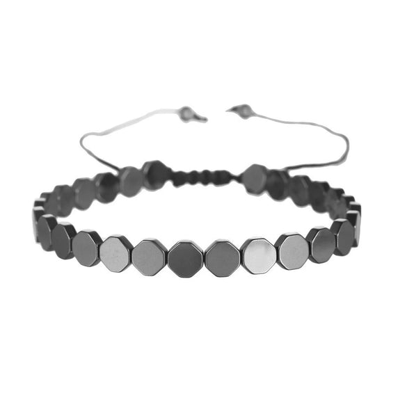 Bracelet Black Gall Stone Geometric Handmade Square Round Rivet Flat Beads Unisex