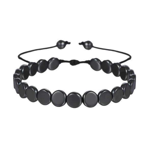 Bracelet Black Gall Stone Geometric Handmade Square Round Rivet Flat Beads Unisex