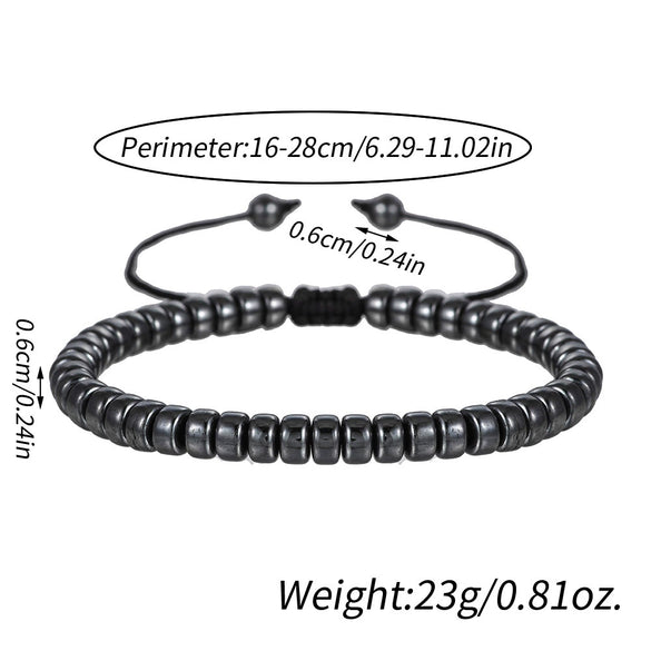 Bracelet Black Gall Stone Geometric Handmade Square Round Rivet Flat Beads Unisex