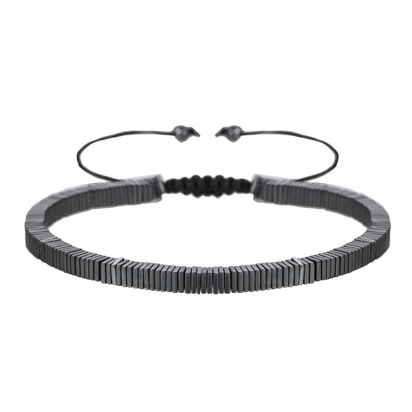 Bracelet Black Gall Stone Geometric Handmade Square Round Rivet Flat Beads Unisex