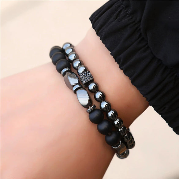 Bracelet Black Matte Copper Inlaid With Zircon Geometric Handmade Unisex