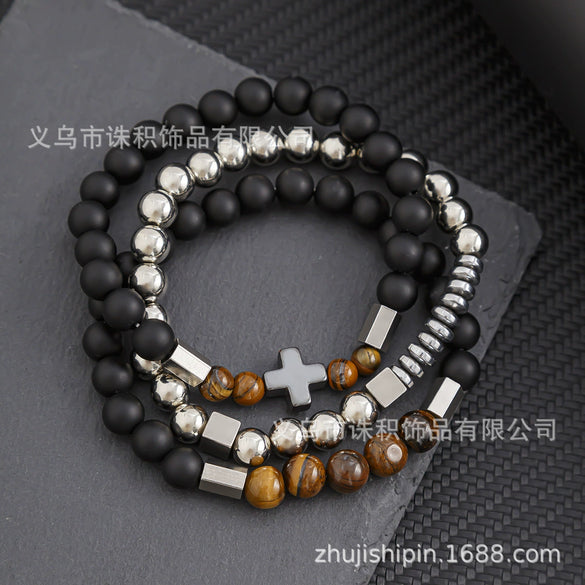 Bracelet Black Matte Copper Inlaid With Zircon Geometric Handmade Unisex