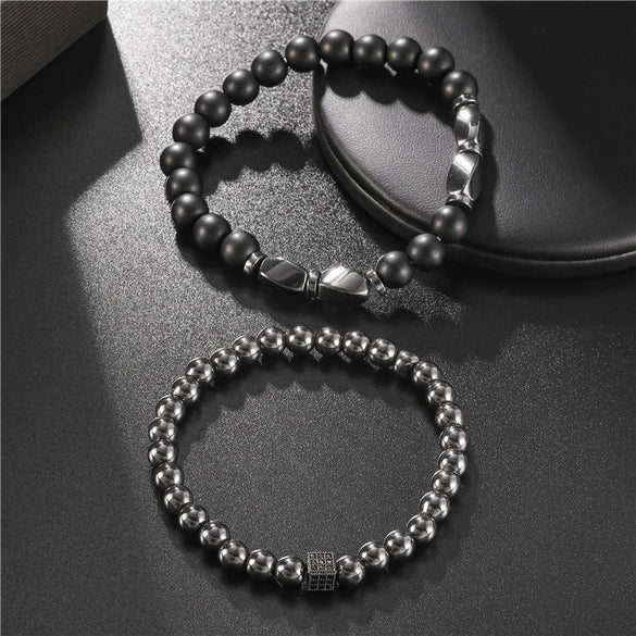 Bracelet Black Matte Copper Inlaid With Zircon Geometric Handmade Unisex
