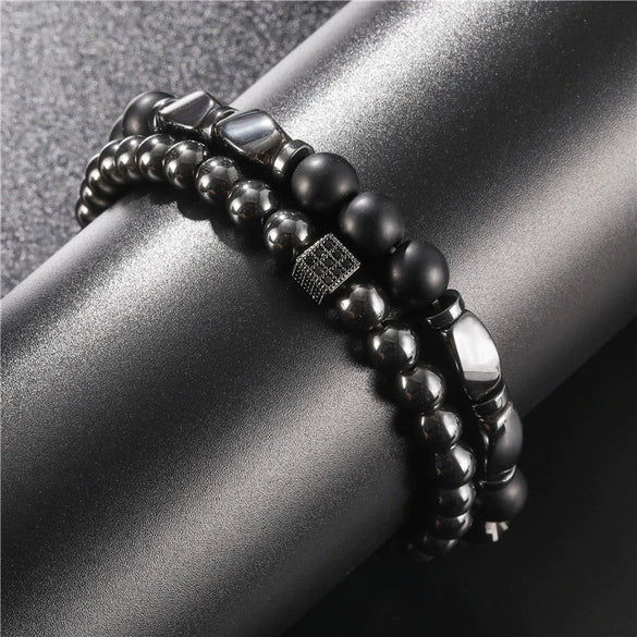 Bracelet Black Matte Copper Inlaid With Zircon Geometric Handmade Unisex